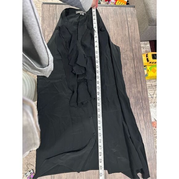 Vince Silk Blend Ruffle V-Neck Handkerchief Hem Button Down Blouse Black Medium - Picture 11 of 12